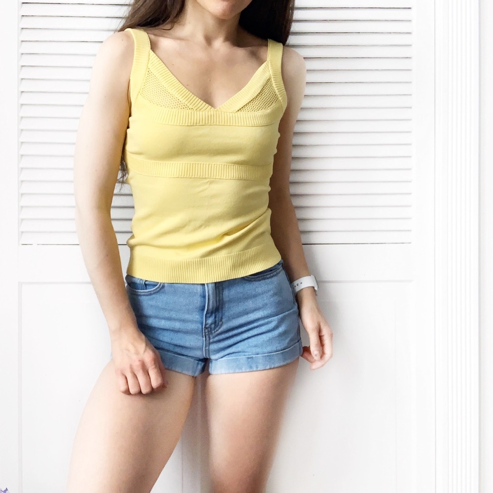 EssEndi Yellow Ribbed Mesh Tank Top NWOT
